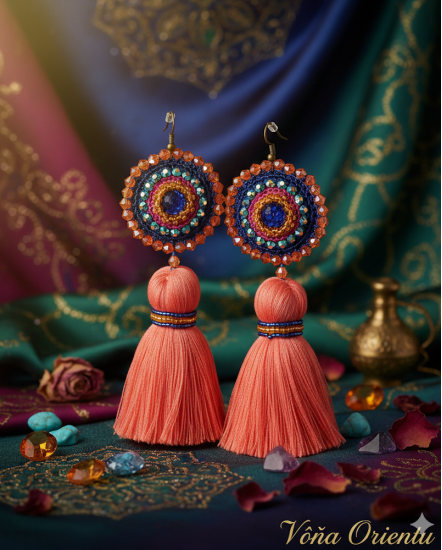 Háčkované dizajnové náušnice "Vôňa Orientu"